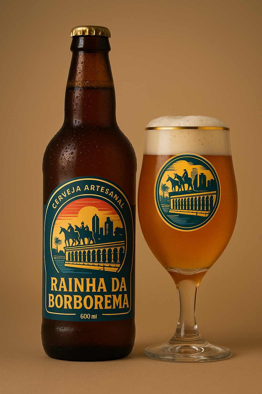 Garrafa e taça da cerveja Rainha da Borborema